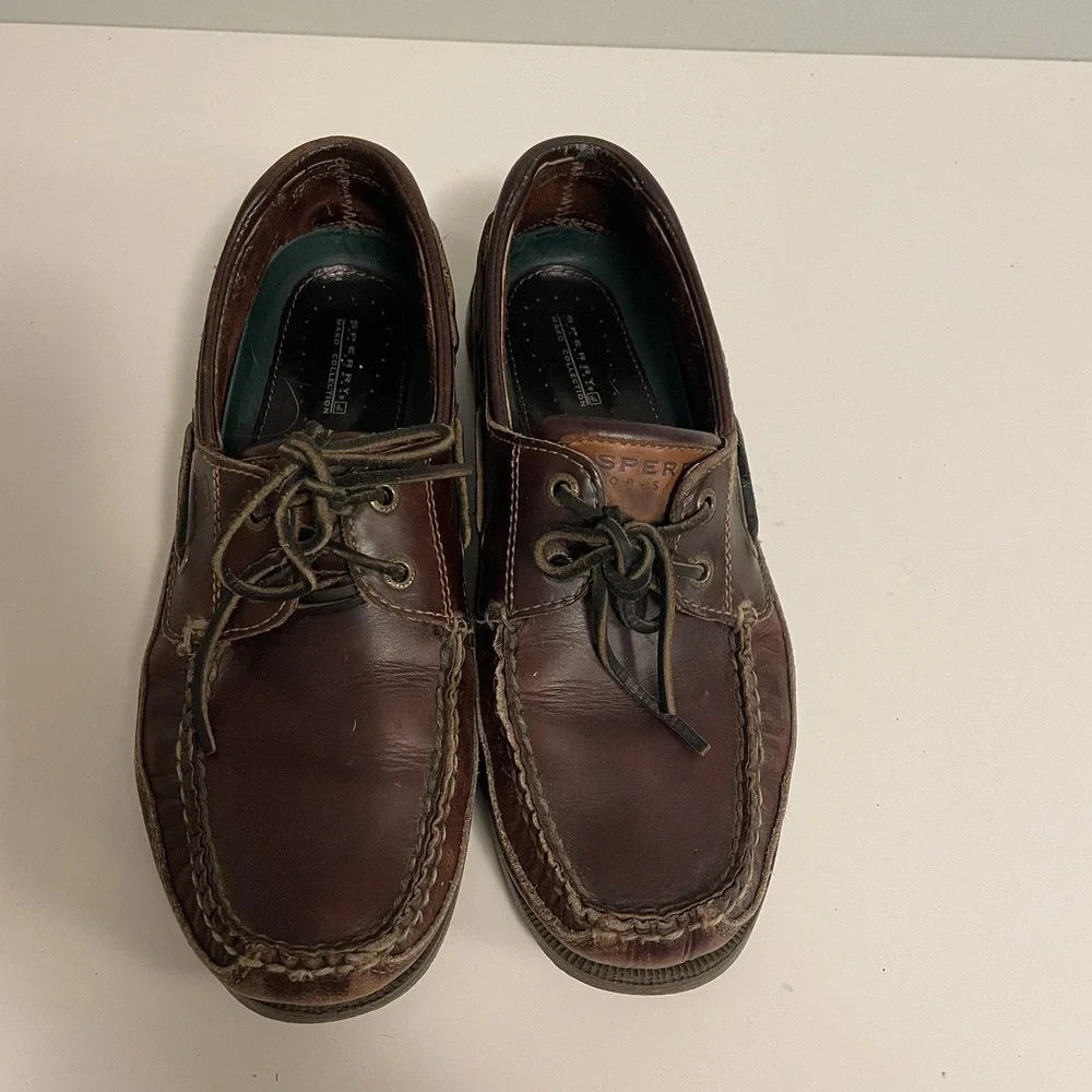 Sperry‎ Top-Sider Boat Shoes Mens 9M Dark Brown Leather Mako 2-Eye Casual Deck